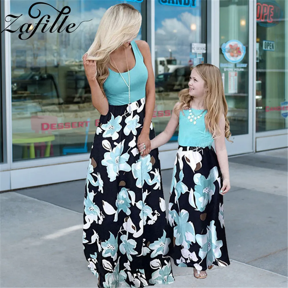Girls Dress Matching Outfit Mother Kids Patchwork Floral Long Dresses Elegant Mother Daughter Matching Dress Summer Mommy and Daughter Same Clothes