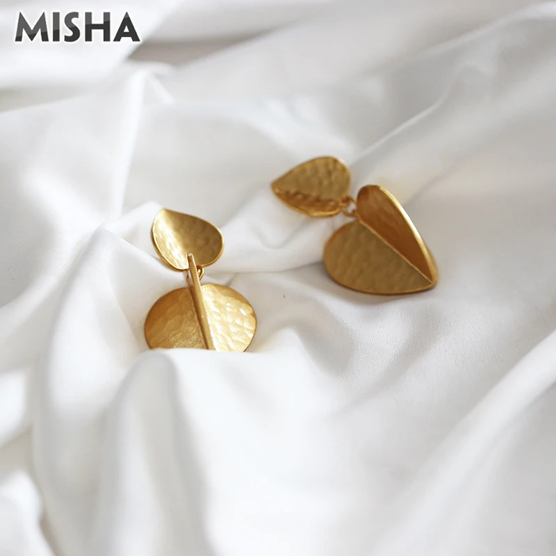 MISHA, новинка, модные серьги-гвоздики для женщин, Золотое сердце, дизайн, милые серьги, ручная работа, качественное ювелирное изделие, подарок для девушек
