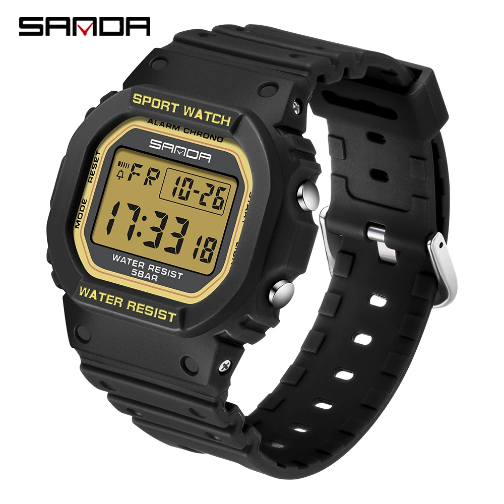 Men Digital Watch SANDA Brand Multifunction Wrist Watch Rectangle Women Watches Alarm Clock Sport Waterproof Watches reloj mujer 