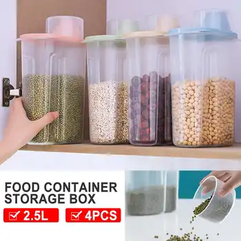 

6.88x8.46 Inch 4 Pcs Plastic Airtight Food Container Storage Box Rice Cereal Bean 2.5L Large Capacity Wide Mouth Design