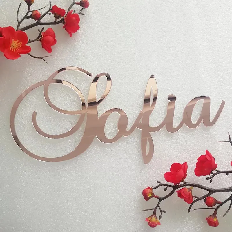 Mirror Rose Gold Baby Name Sign Nursery Wall Decoration Personalized Wood Name Sign Rustic Wedding Party Baptism
