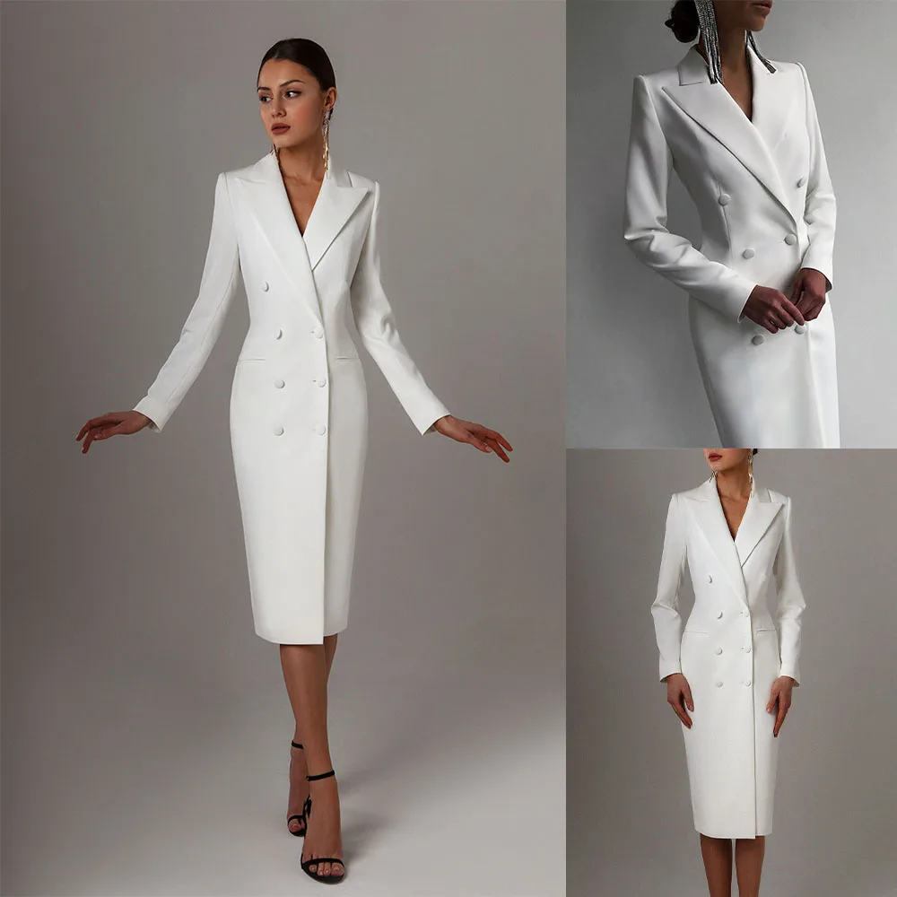 Knee Length Robe Blazer Long White Warm Cotton Flannel Fit And Flare Knee  Length Blazer Dress