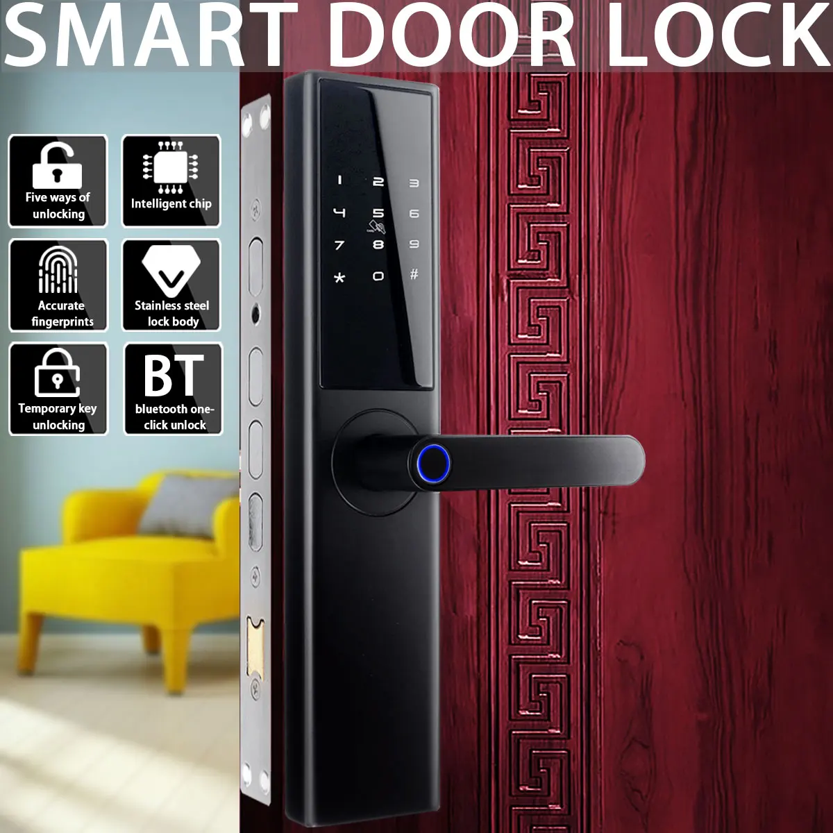 Smart Fingerprint Door Lock Security Intelligent Electronic Wifi Door Lock With bluetooth Password Card APP Key Unlocking 5 Ways