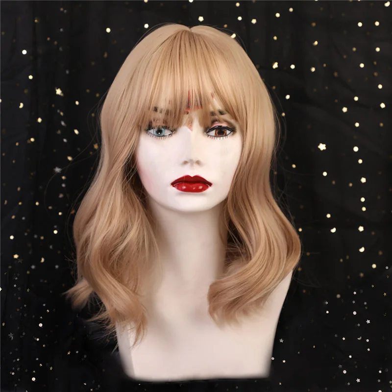 Лучший 14 дюймов короткие волнистые парики с челкой термостойкие волокна волнистые парики для Для женщин QQ99 - Цвет: Blonde