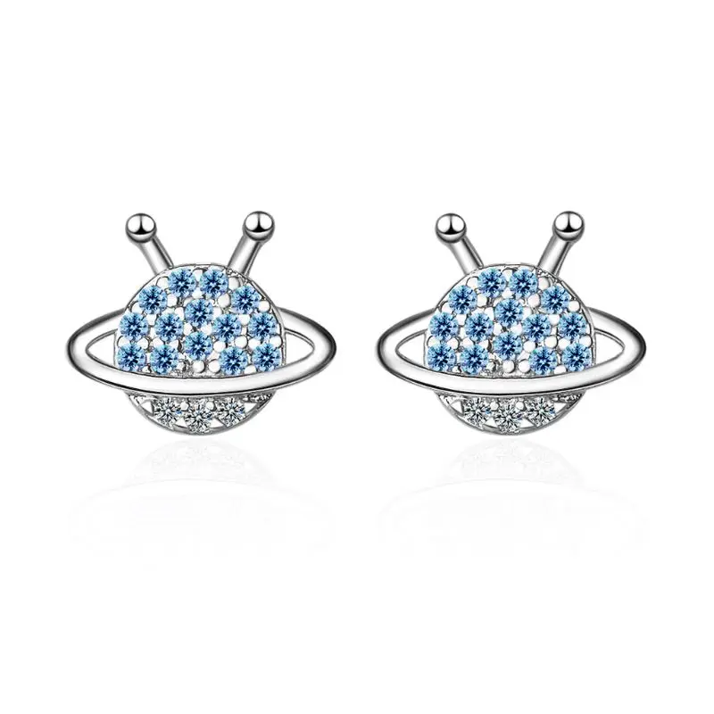 

Cute Small Blue Crystals Planet Earrings Hypoallergenic Stud Earrings for Women 1 Pair