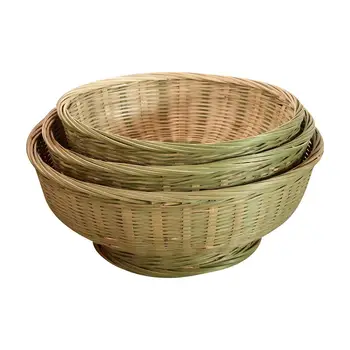 

Natural Bamboo Basket Hand-woven Round Bamboo Serving Bowl Basketfor Fruit Snack Vegetable Bread spot