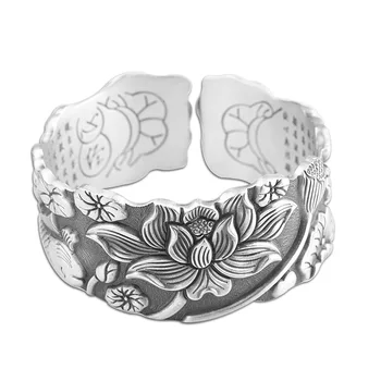 

KJJEAXCMY Boutique jewelry Flowers Thai Silver Buddha Foot Silver 999 Men and Women Lotus Heart Sutra Bracelet Clothing Accessor