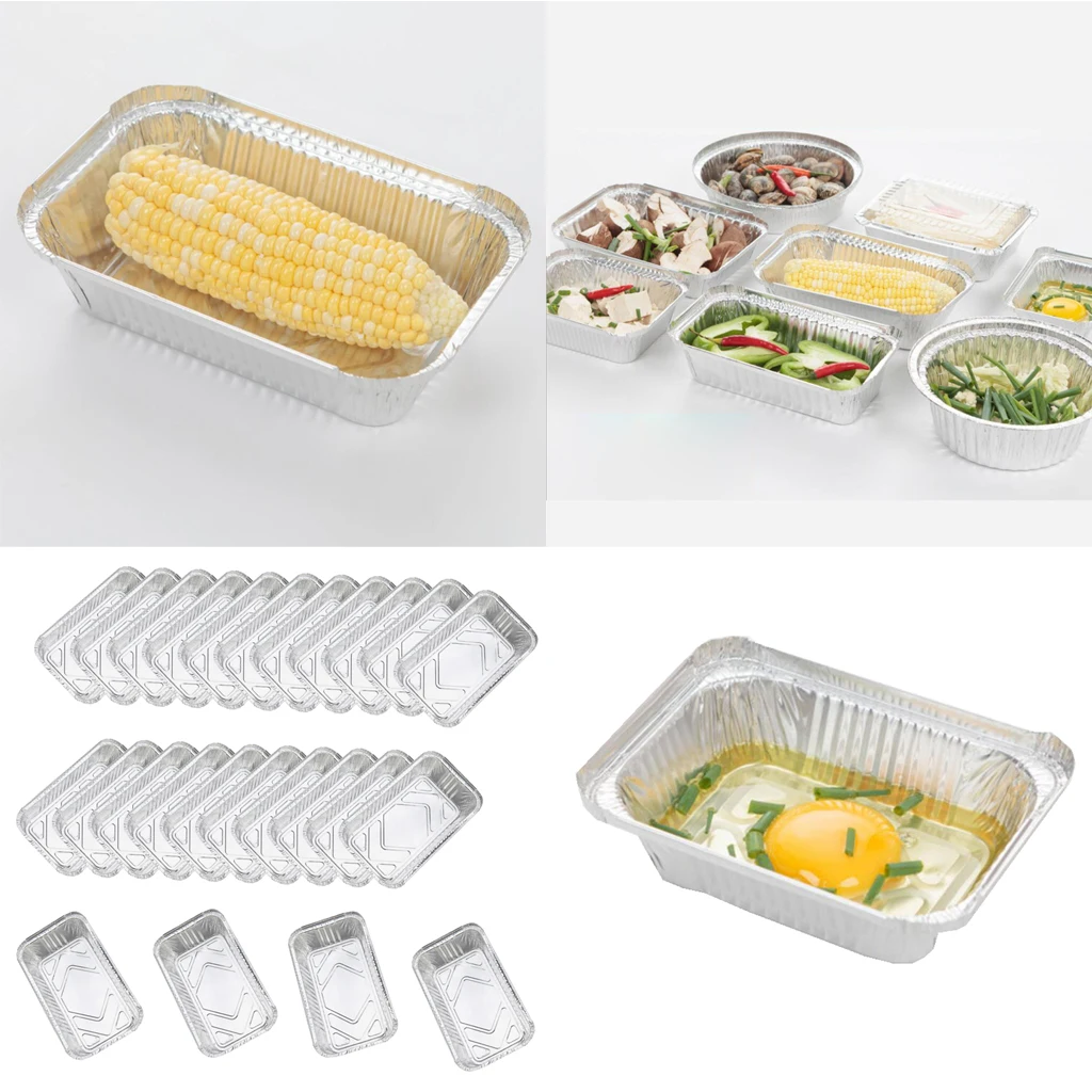 25pcs Disposable Tinfoil Rectangular Cake Plate Barbecue BBQ Grilling Tray