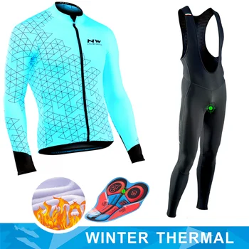 

Northwave Blue and Black Long Sleeve Bike Clothes Thermal Fleece Ropa Roupa Invierno MTB Bicycle Clothing Winter Cycling Jersey