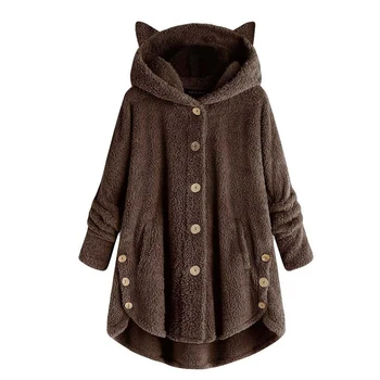 

Outwear Loose Casual Shopping Home Fluffy Tail Women Hooded Coat Button Daily Warm Office Soft Autumn Winter