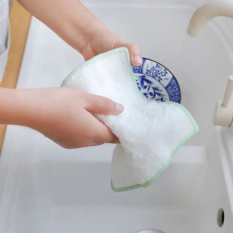 3pcs Kitchen Anti-grease Wipping Rags Bamboo Fiber Cleaning Cloth Washing Dish Multifunctional Cleaning Tools