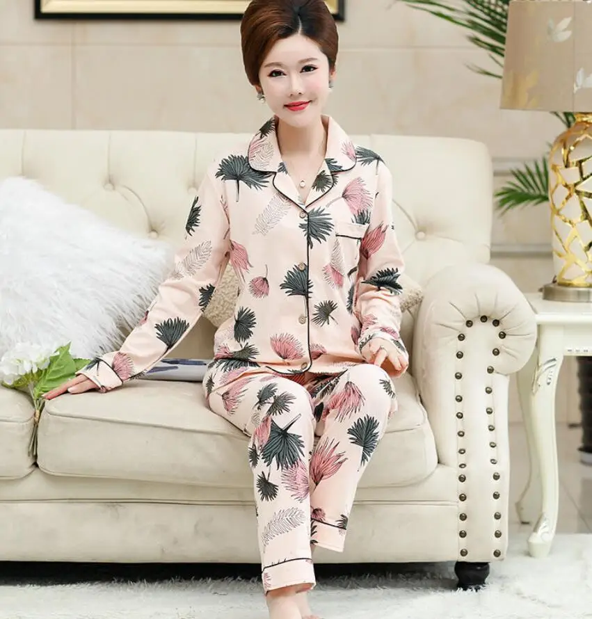 Женская Осенняя Хлопковая пижама, комплект для женщин, с длинным рукавом, с цветочным принтом, пижама, одежда для сна, домашняя одежда, пижама - Цвет: Color 8