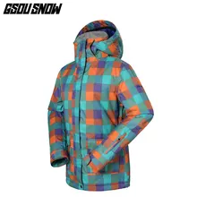 Gsou зимняя куртка для сноуборда и лыжного спорта женская теплая Утепленная зимняя куртка с принтом в сетку Водонепроницаемая 10000 женская уличная горнолыжная куртка