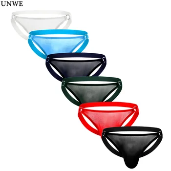 

UNWE Metal Ring Mens Mesh Jockstraps Gay Man Sexy Brief Transparent Breathable Man G-string Thong Underwear
