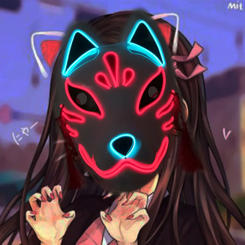 Women's Costumes Anime Expro Decor Japanese Fox Mask Neon Led Light Cosplay Mask Halloween Party Rave Led Mask Dance DJ Payday Costume Props wonder woman costume