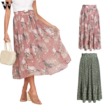 

Womail Women Skirt Bohe Chiffon High Waist Floral Flower Print Casual Loose Ladies Pleated Skirt Spring Summer korean holiday828