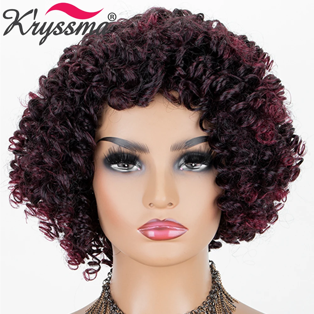 Krysma короткий парик-Боб бордовые кудрявые синтетические парики для женщин Косплей парики Высокая температура волокно полный парик фабричного производства