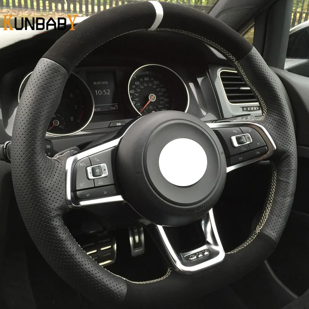 KUNBABY черный чехол рулевого колеса автомобиля из натуральной кожи для Volkswagen VW Golf 7 R