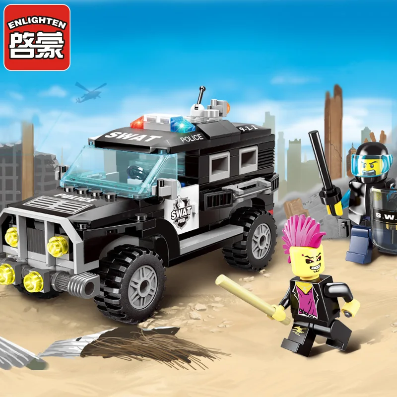 

Legoingly Police Jeep Car Set Model Building Block Bricks Toys Educational Figure Gift For Children Compatible 1110