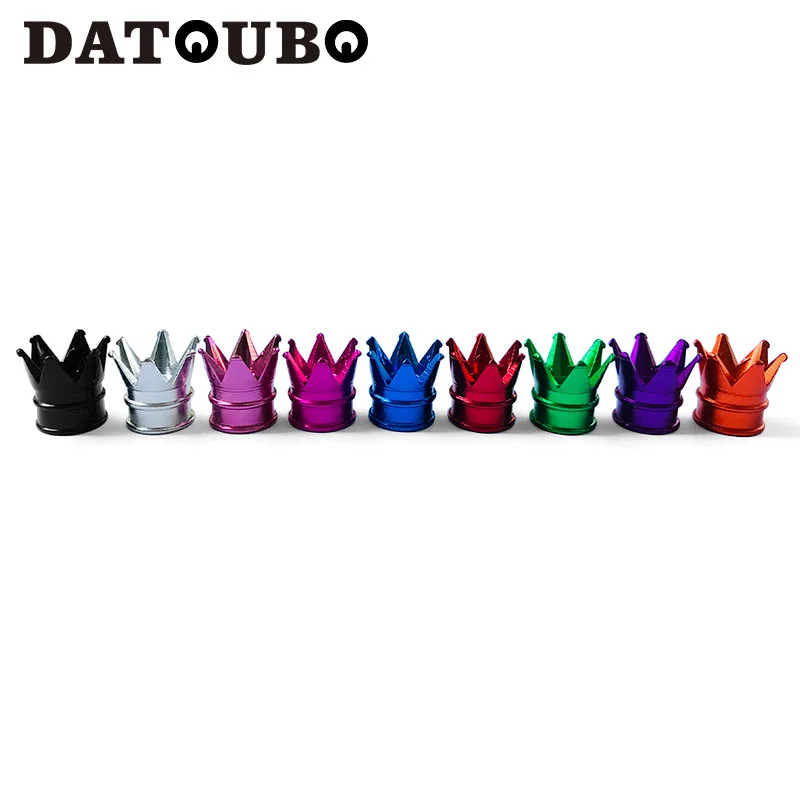 

DATOUBO 4 pcs New Arrive Colorful Aluminum Crown Car Bike Tire Valve Caps Tyre Air Valve Dust Caps Truck Bicycle Wheel Cap Trye
