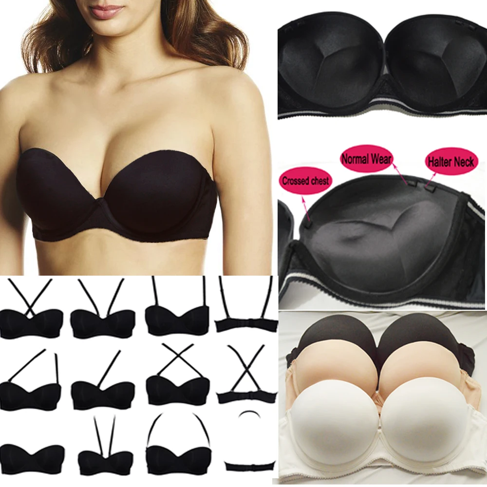 Sexy Wedding Multiway Underwear Add 2 Cup Supper Padded Push Up Bra  Strapless Bras Underwear Size 32 34 36 38 40 A B C D