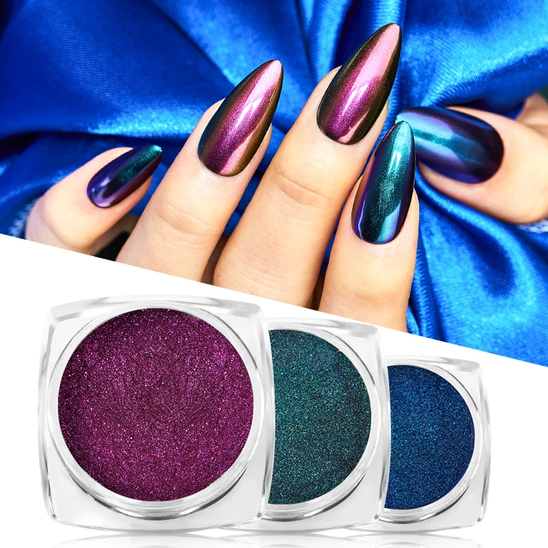 

MEET ACROSS Chameleon Mirror Laser Nail Glitter Powders Pearl Nail Art Chrome Pigment Dust DIY Design Decoration