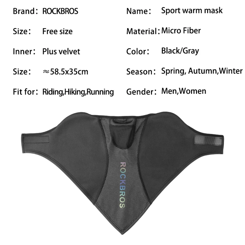 ROCKBROS Winter Windproof Ski Mask Scarf Warm Fleece Thermal Breathable Cycling Running Snowboard Motorcycle Skiing Face Mask
