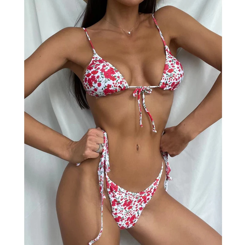 

JyoJyo Retro floral print swimsuit women 2 piece string micro bikini 2021 Tie side swimwear woman bathing suit Swimming suit new