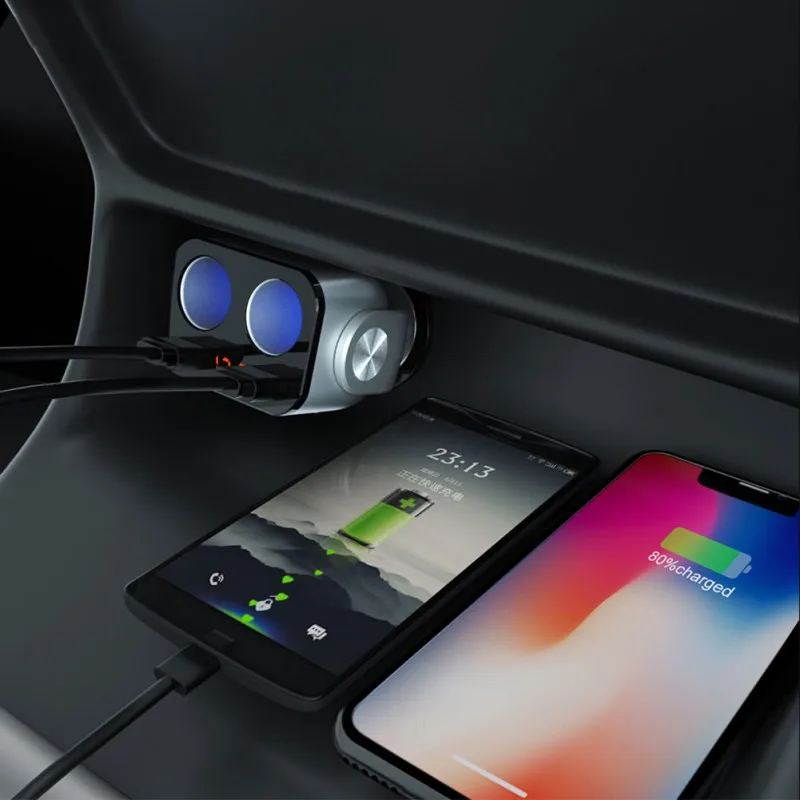 QC3.0+ 2.4a двойной USB автомобильный прикуриватель сплиттер розетка адаптер СВЕТОДИОДНЫЙ монитор напряжения
