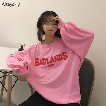 

Hoodie Women Letter Printed O-Neck Loose Simple All-match Korean Style Kawaii Pullover Womens Soft Daily Sweatshirts Chic 2020