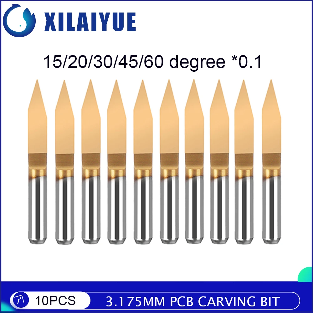 10pcs 3.175mm Engraving Cutter PCB Carving Bit 15/20/30/45/60 Degree PCB Machine Router Bit Milling Tool V Shape Router Bits Wood Router Bits