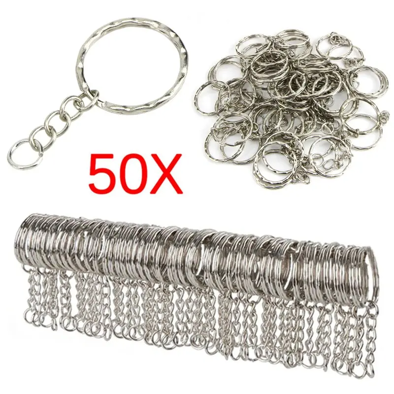50pcs DIY 25mm Polished Silver Keyring Keychain Split Ring Short Chain Key Rings