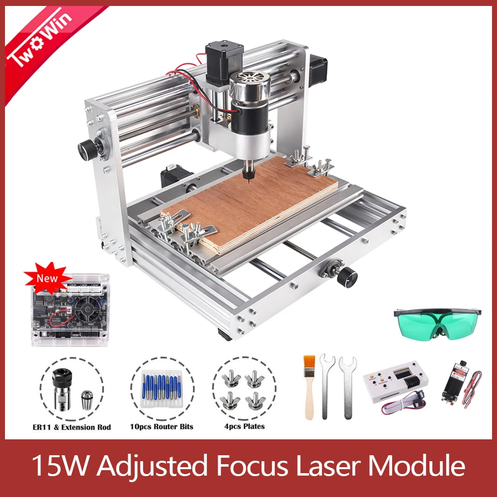 Лазерный гравировальный станок CNC 3018 фрезерный для работ по дереву мощность 200 Вт