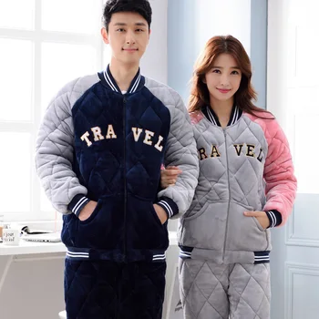 

Long-sleeve Leisurewear Suit For Lovers Couple Pyjamas Warm Winter Flannel Couple Pajamas V-neck Thickening Lovers Pajamas