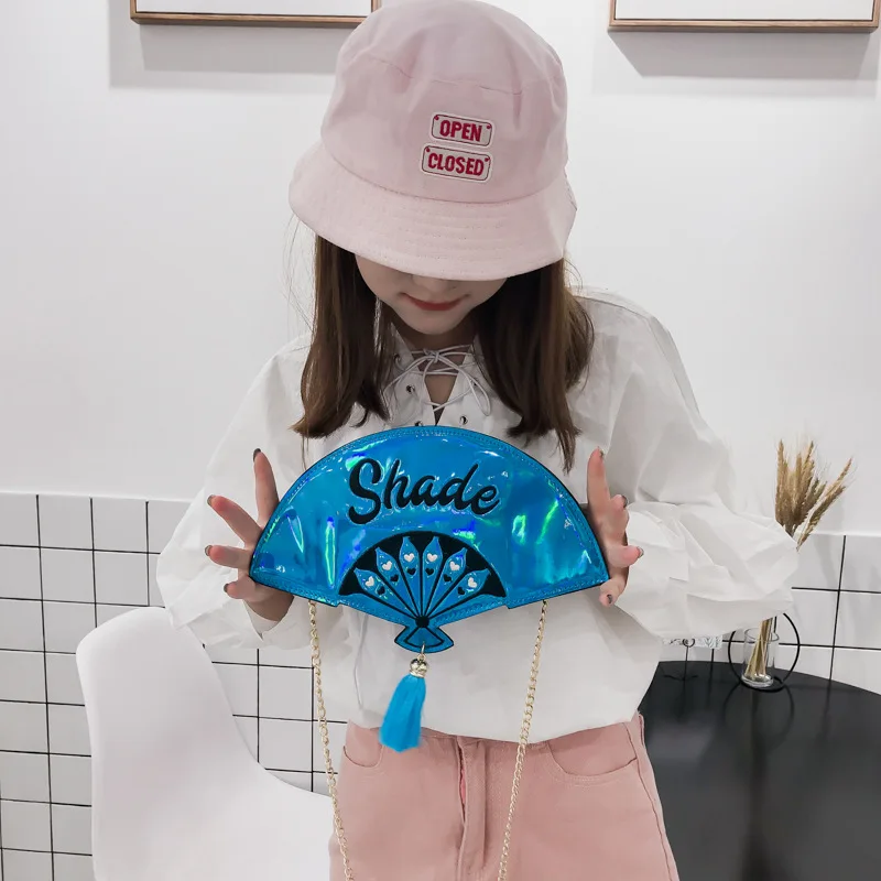 

2019 new laser Japanese fan bag tassel national fashion shoulder diagonal women's bag