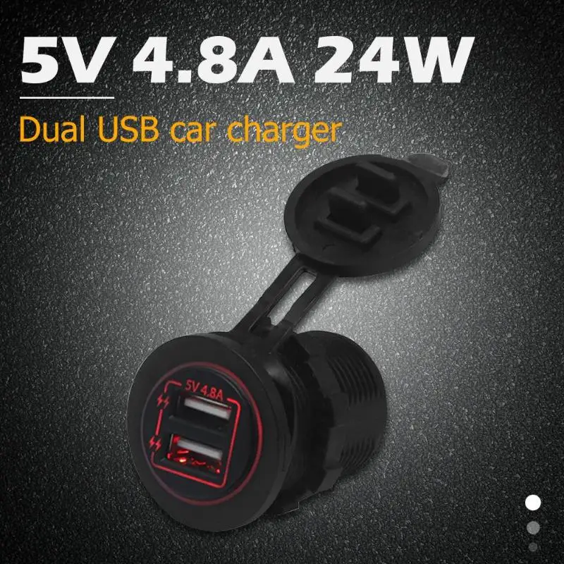Мини двойной Переходник USB для зарядки в машине модифицированный 4.8A автоматическая зарядка 2 порта 24 Вт 12-24 В Двойная диафрагма для смартфона автомобиля мотоцикла