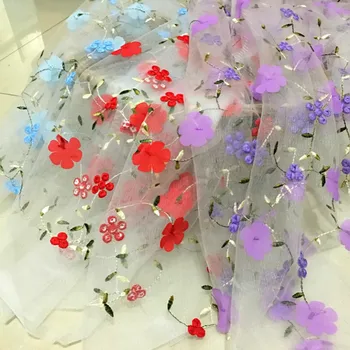 

Mesh lace multi-color embroidery three-dimensional Fabric For dress fabric wedding dress wedding decoration skirt fabric