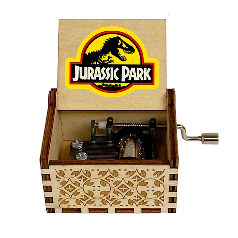 New Wood Carving Hand-cranked Music Box Dinosaur Park Halloween Christmas Family Decoration Children Daughter Son Gifts 5