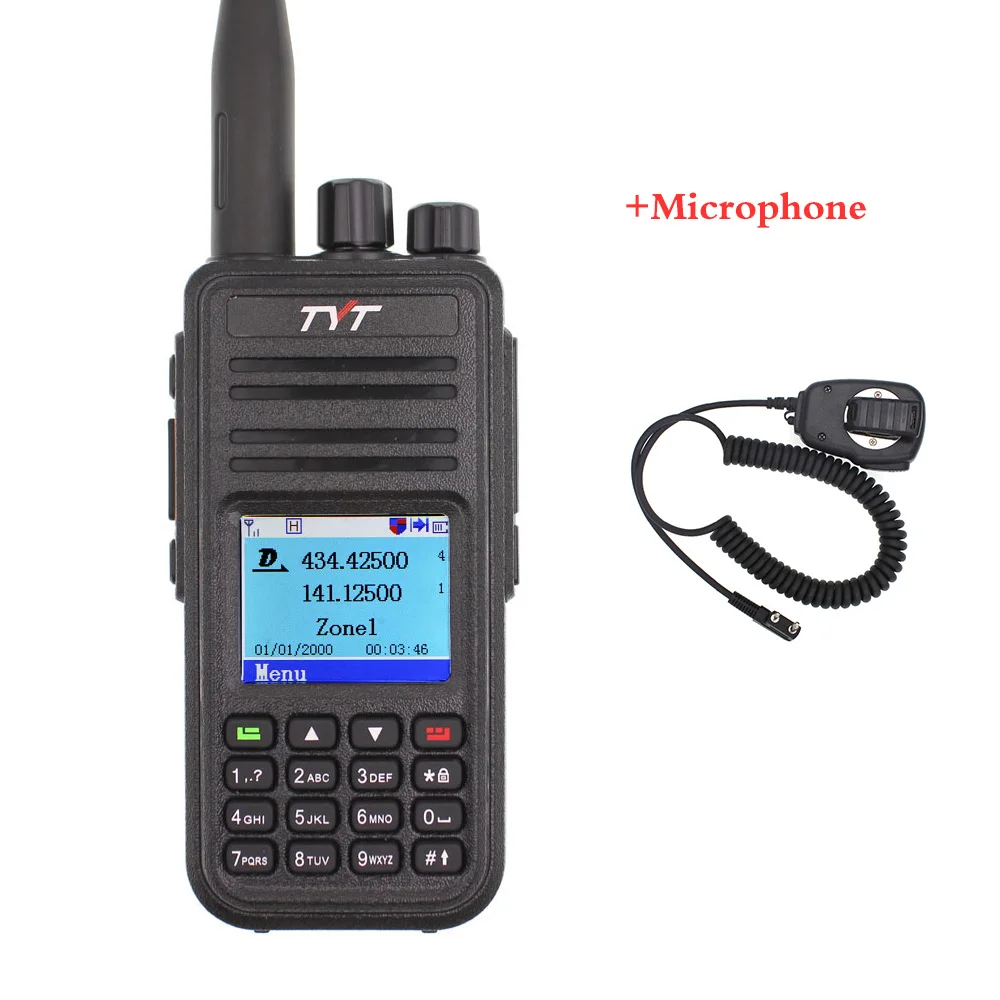 Двойной дисплей цветной рации TYT MD-UV380 двухдиапазонный радио VHF+ UHF Цифровой DMR двухстороннее радио MDUV380 Dual Time slot transcei - Цвет: with-Mic