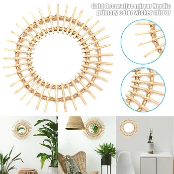 

Wicker Willow Mirror Makeup Mirror Wall Mounted Home Decoration Hanging Ornament FP8
