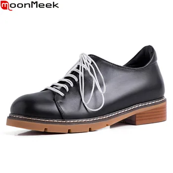 

MoonMeek new fashion 2020 comfrotable women shoes square heels round toe ladies shoes genuine leather spring single shoes