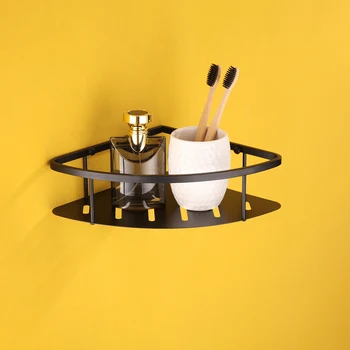 

Black Matte Triangle Basket Bathroom Corner Rack Free Punch Bathroom Storage Rack Shower Room Square Basket Rack Storage Basket