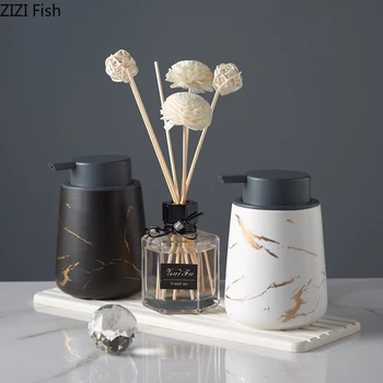 

Imitation Marble Ceramics Bathroom Accessories Kit Soap Bottle Aromatherapy Bottle with Tray 3 Piece Set Bathroom Supplies