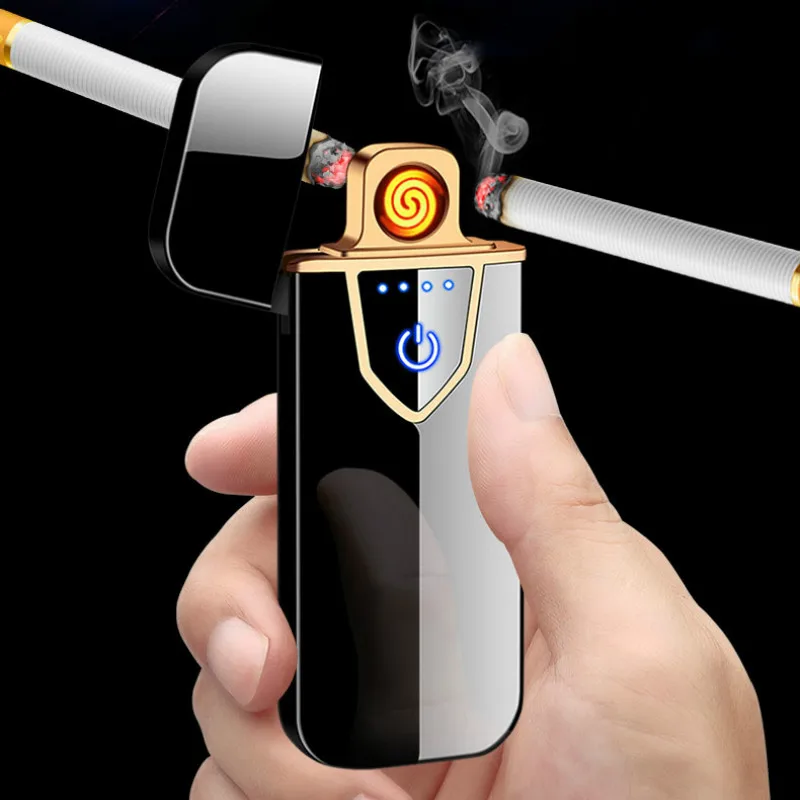 Металлические электрические зажигалки подзарядка Зажигалка USB ветрозащитный прикуриватель