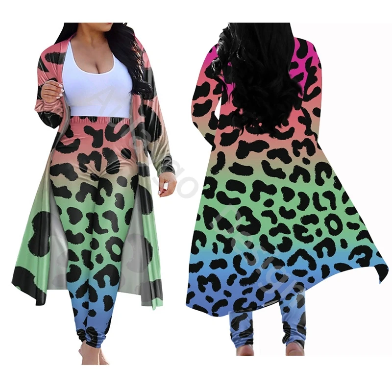 

Leopard Print Club Outfits For Women Long Coat Elastic Slim Leggings For Custom Spring Autumn Soft Clothing Conjuntos De Mujer