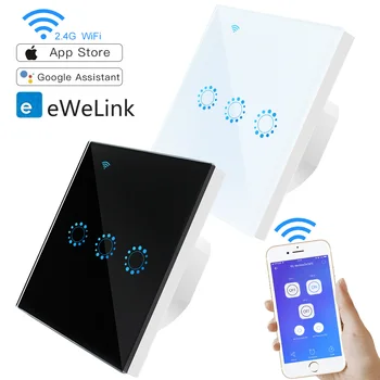 

Wifi Touch Switch EU standard 1/2/3 gang Touch/APP Wifi Switch ewelink Control Smart Home Light Switch works Alexa Google Home