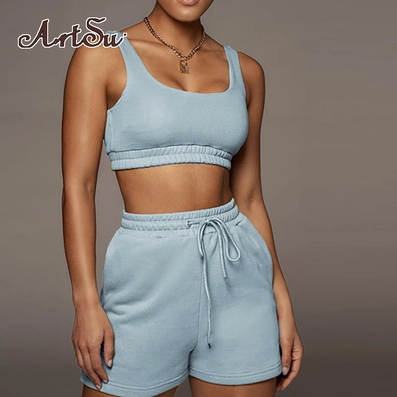 Artsu 2021 Sportswear Two Piece Set Biker Shorts 2 Pieces Sets Cotton