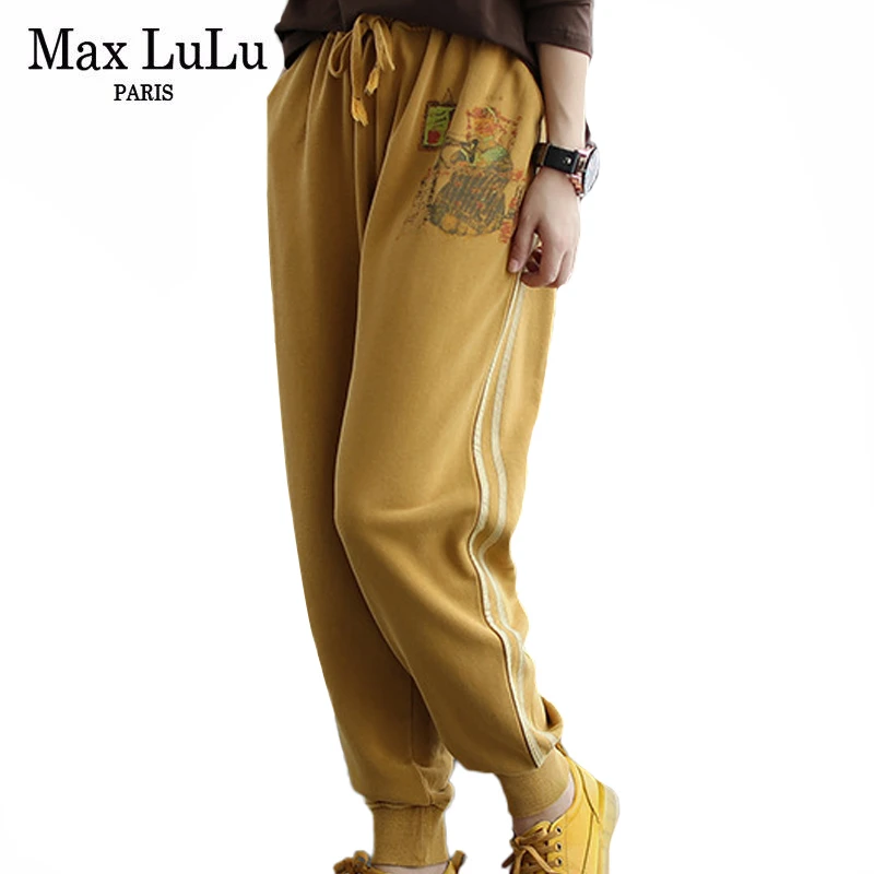 Casual Trousers Streetwear Sweatpants Women Max Lulu Plus-Size Elastic Designs-Printed