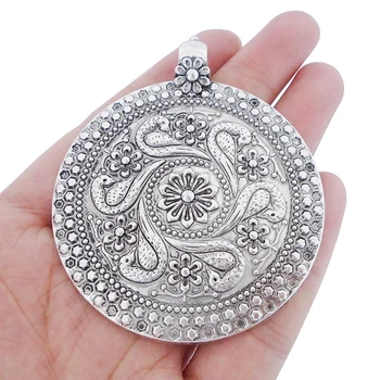 

3pcs/lot Tibetan Silver Large Tribal Boho Medallion Round Charms Pendants for Necklace Jewelry Making Craft 68x60mm
