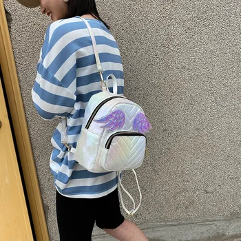 

2020 New Women's Backpack Korean Version of Mini Wings Personalized Wild Small Backpack Pu Backpack Travel Schoolbag for Girls